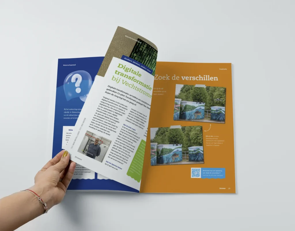 Binnenwerk van personeelsmagazine Stromen van Waterschap Vechtstromen