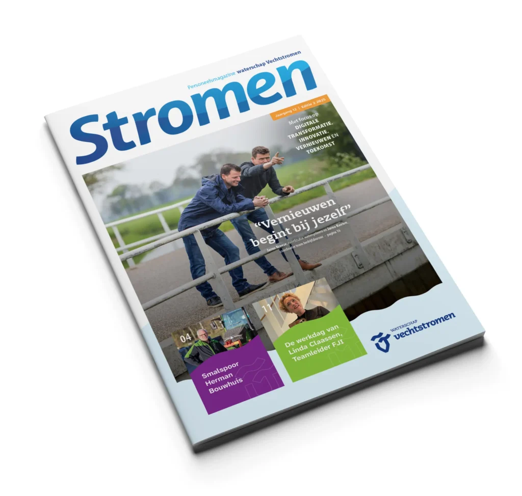 Cover van Stromen, het personeelsmagazine van Waterschap Vechtstromen, gemaakt door Geen Blad voor de Mond