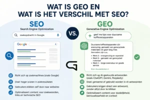 Schematische weergave op hoofdlijnen over het verschil tussen GEO en SEO.